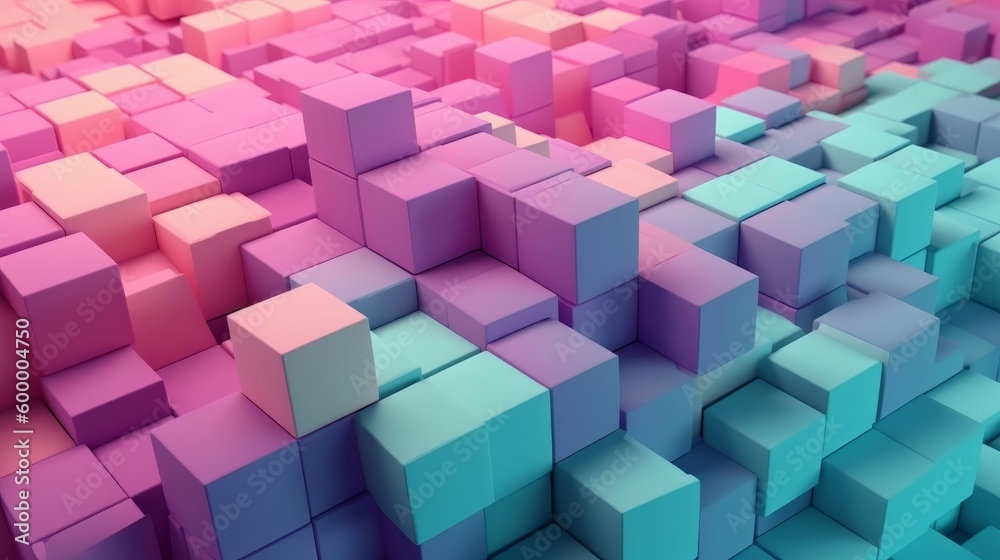 Poster a colorful abstract sculpture made of various sized cubes. generative ai