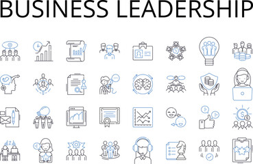 Business leadership line icons collection. Team management, Project coordination, Brand representation, Personnel supervision, Organizational direction, Operational management, Strategic planning