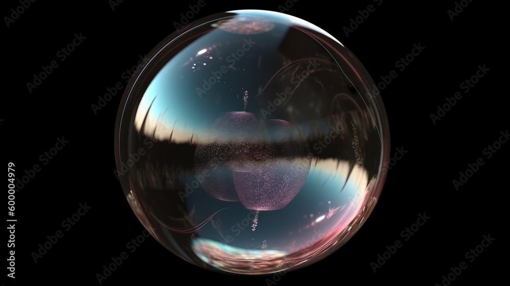 Poster A glass ball on black background, creating a mesmerizing reflection effect. Generative ai