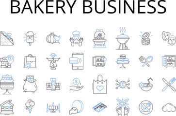 Bakery business line icons collection. Coffee shop, Pastry store, Cake shop, Bread store, Donut shop, Dessert store, Bagel shop vector and linear illustration. Sandwich shop,Cupcake shop,Patisserie