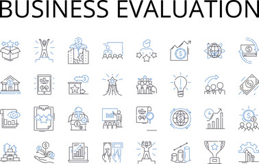 Obraz na płótnie Canvas Business evaluation line icons collection. Economic analysis, Market assessment, Financial appraisal, Corporate examination, Commercial appraisal, Strategic scrutiny, Industrial investigation vector