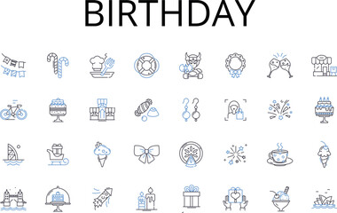Birthday line icons collection. Birth anniversary, , , , , , vector and linear illustration. ,, outline signs set