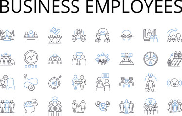 Obraz na płótnie Canvas Business employees line icons collection. Workplace colleagues, Company staff, Organizational workers, Professional team, Commercial workforce, Cognate associates, Industrial laborers vector and