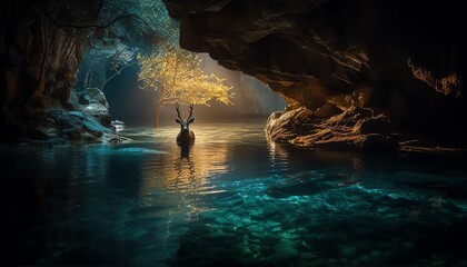 cave in the cave with deer