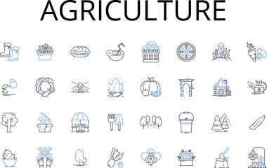 Fototapeta na wymiar Agriculture line icons collection. Farming, Cultivation, Horticulture, Agronomy, Gardening, Agribusiness, Rural Industry vector and linear illustration. Soil Science,Crop Management,Animal Husbandry