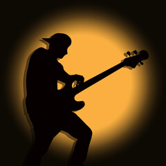 silhouette man playing bass