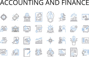 Accounting and finance line icons collection. Bookkeeping, Audit, Economics, Investment, Profitability, Financial analysis, Taxation vector and linear illustration. Risk management,Budgeting,Cash flow
