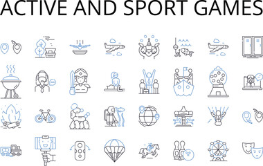 Active and sport games line icons collection. Dynamic sports, High-energy games, Vigorous athletic activities, Lively recreation, Robust physical pastimes, Strenuous exercises, Agile sports vector and