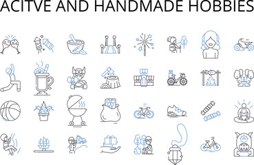 Acitve and handmade hobbies line icons collection. Engaged, Occupied, Involved, Busy, Productive, Working, Generating vector and linear illustration. Crafting,Artistic,Creative outline signs set