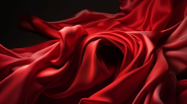A vibrant red cloth set against a dramatic black background. Generative ai