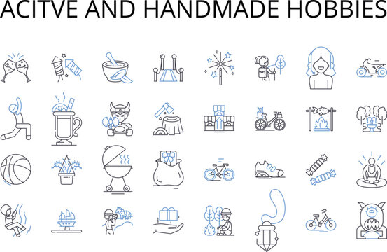 Acitve and handmade hobbies line icons collection. Engaged, Occupied, Involved, Busy, Productive, Working, Generating vector and linear illustration. Crafting,Artistic,Creative outline signs set