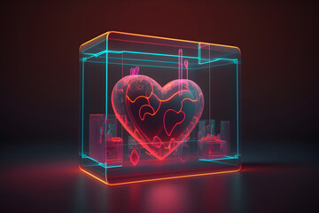 A glass box with a heart inside of it. concept of love, Generative AI.