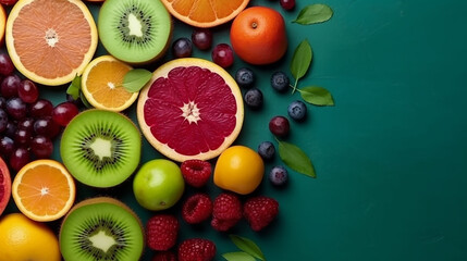 Fresh and Juicy, Top View of Summer Fruits Arranged on Pastel Background, With Generative AI