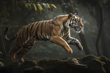 Fototapeta na wymiar Beautiful and dangerous tiger in nature. AI generated, human enhanced
