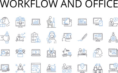 Workflow and office line icons collection. Business and commerce, Creativity and imagination, Efficiency and productivity, Marketing and advertising, Digital and technology, Education and learning
