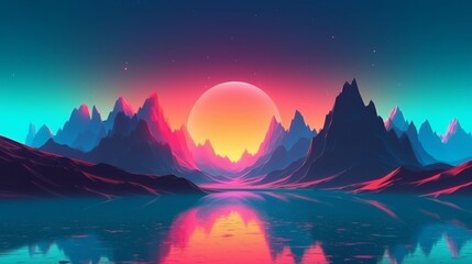 A scenic mountain lake at sunset with vibrant colors. Generative ai