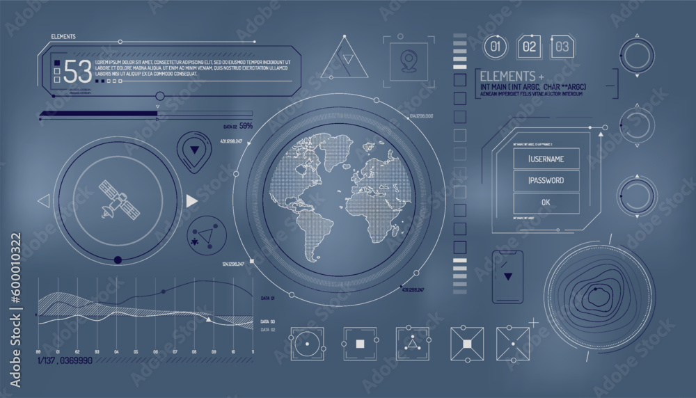 Wall mural set of infographic elements about satellite and data input.