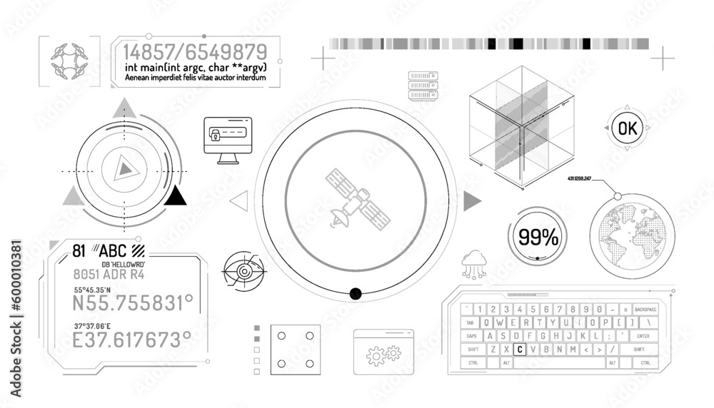 Canvas Prints set of infographic elements about satellite and quadcopter data protection.