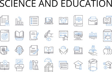 Science and education line icons collection. knowledge, intelligence, learning, comprehension, understanding, expertise, wisdom vector and linear illustration. insight,instruction,tutelage outline