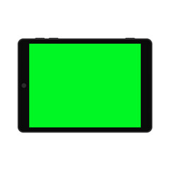 Tablet Gadget Green Screen In Black Landscape Shape
