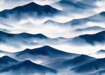 Misty Blue Smoky Mountains, Seamless Watercolor-Style Pattern Landscape Illustration [Generative AI] 