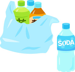ビニール袋に入ったいろいろなペットボトル飲料