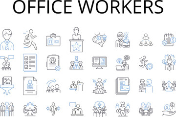 Office workers line icons collection. Desk jockeys, Cubicle dwellers, White-collar employees, Business professionals, Administrative staff, Paper pushers, Corporate workforce vector and linear - obrazy, fototapety, plakaty