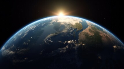 The sun radiating light onto the planet earth. Generative ai