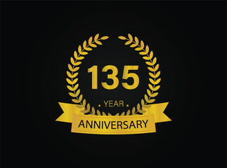 135th years golden anniversary logo celebration with ring and ribbon.