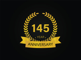 145th years golden anniversary logo celebration with ring and ribbon.