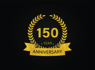 150th years golden anniversary logo celebration with ring and ribbon.