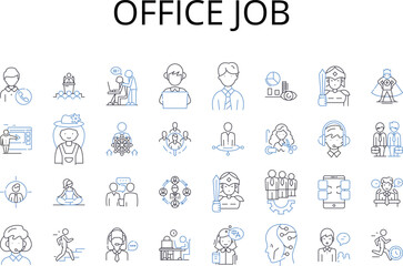 Office job line icons collection. Desk duty, Career path, Business hours, Professional work, White-collar work, Administrative role, Job position vector and linear illustration. Project management