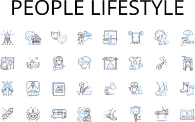 Fototapeta na wymiar People lifestyle line icons collection. Life events, Human existence, Social behavior, Personal habits, Cultural norms, Emotional state, Daily routine vector and linear illustration. Personal choices