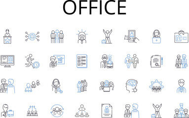 Office line icons collection. Workplace, Company, Employment, Business, Workspace, Enterprise, Establishment vector and linear illustration. Organization,Firm,Industry outline signs set