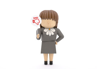 木製人形風3DCGイラスト　スーツの女性　BAD