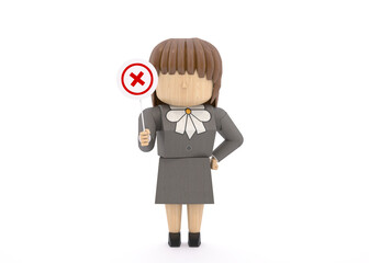 木製人形風3DCGイラスト　スーツの女性　NOT OK