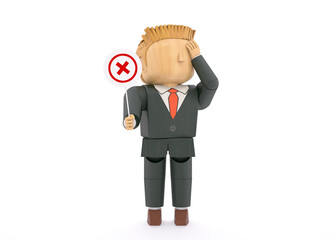 木製人形風3DCGイラスト　スーツの男性　NOT OK