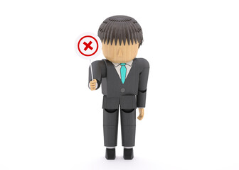 木製人形風3DCGイラスト　スーツの男性　NOT OK