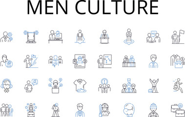 Fototapeta na wymiar Men culture line icons collection. Women society, Children tradition, Elderly customs, Family heritage, Employee ethos, Citizen values, Leader principles vector and linear illustration. Community