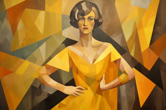 Abstract illustration of an elegant woman, monotone focusing on yellow hues
