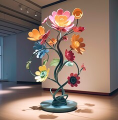 Minimal floral sculptures at a museum background illustration made with Generative AI 