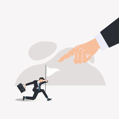 Vector businessman hold the white flag. Businessman has failed and given up under hard pressure of the boss concept illustration