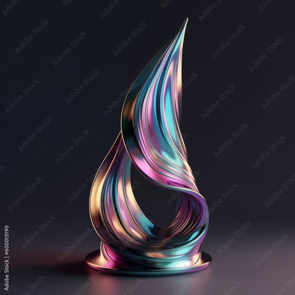 Poster a vibrant and colorful sculpture set against a stark black background. generative ai