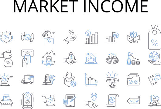 Market income line icons collection. Gross profit, Simple interest, Annual wage, Net earnings, Disposable income, Taxable revenue, Operating profit vector and linear illustration. Revenue stream,Net