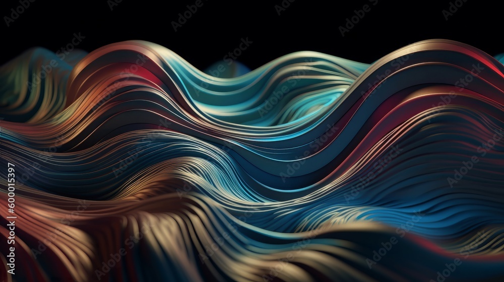 Poster abstract wavy lines on a black background. generative ai