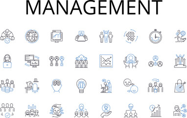 Management line icons collection. Administration, Control, Supervision, Governance, Direction, Leadership, Authority vector and linear illustration. Oversight,Command,Regulation outline signs set