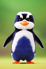 Naklejka premium Adorable baby penguin in cartoon style, having fun and exploring nature. Cute, animation, nature concept created with generative AI.