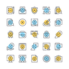 X mark line icons. Set of cross mark icons. Black, blue and yellow colors. Modern outline graphic design. Vector line icons set