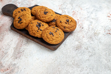 front view yummy sand cookies perfect sweets for cup of tea on the white background sweet biscuit tea cookies cake sugar