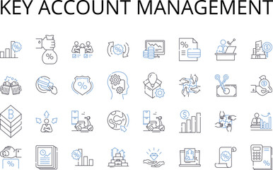Key account management line icons collection. Strategic planning, Project management, Customer service, Sales prospecting, Business development, Marketing strategy, Brand management vector and linear